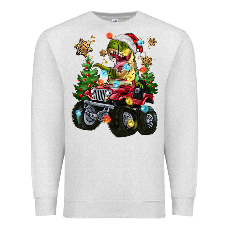 Christmas T-rex With Monster Truck Premium Sweatshirt by MaliasSmallBusiness | Teevron