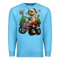 Ocean Blue Christmas T-rex With Monster Truck Premium Sweatshirt - MaliasSmallBusiness
