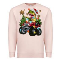 Pale Pink Christmas T-rex With Monster Truck Premium Sweatshirt - MaliasSmallBusiness