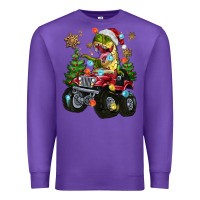 Purple Christmas T-rex With Monster Truck Premium Sweatshirt - MaliasSmallBusiness