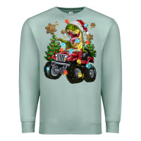 Seafoam Christmas T-rex With Monster Truck Premium Sweatshirt - MaliasSmallBusiness