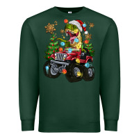 Sports Green Christmas T-rex With Monster Truck Premium Sweatshirt - MaliasSmallBusiness