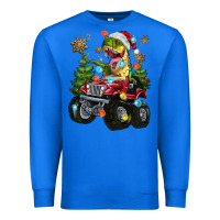 True Royal Christmas T-rex With Monster Truck Premium Sweatshirt - MaliasSmallBusiness