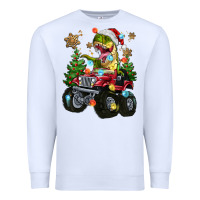 White Christmas T-rex With Monster Truck Premium Sweatshirt - MaliasSmallBusiness