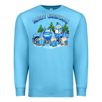 Ocean Blue merry christmas snowman gnomes truck Premium Sweatshirt - MaliasSmallBusiness