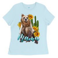 Baby Blue mama bear with sunflowers and cactus Ladies Tee - Artiststas