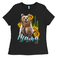Black mama bear with sunflowers and cactus Ladies Tee - Artiststas