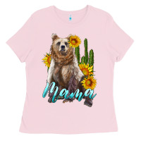 Bubblegum Pink mama bear with sunflowers and cactus Ladies Tee - Artiststas