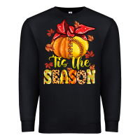 Black tis the season fall softball Premium Sweatshirt - MaliasSmallBusiness