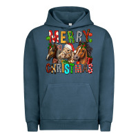 Pigment Midnight Navy Merry christmas horses Urban Hoodie - FaDigitalArtStudio