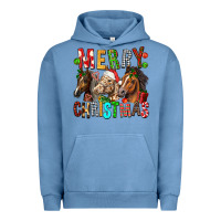 Pigment Pebble Blue Merry christmas horses Urban Hoodie - FaDigitalArtStudio