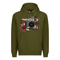 Army Green floral feather vintage camera Premium Hoodie - FaDigitalArtStudio