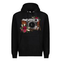 Black floral feather vintage camera Premium Hoodie - FaDigitalArtStudio