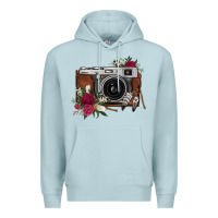 Blue Mist floral feather vintage camera Premium Hoodie - FaDigitalArtStudio