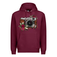 Burgundy floral feather vintage camera Premium Hoodie - FaDigitalArtStudio