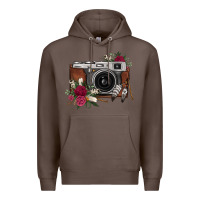 Coffee floral feather vintage camera Premium Hoodie - FaDigitalArtStudio
