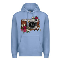 Colony Blue floral feather vintage camera Premium Hoodie - FaDigitalArtStudio