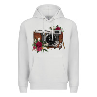 Dove Grey floral feather vintage camera Premium Hoodie - FaDigitalArtStudio