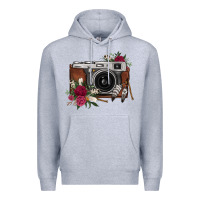 Heather Grey floral feather vintage camera Premium Hoodie - FaDigitalArtStudio