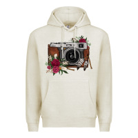 Oatmeal Heather floral feather vintage camera Premium Hoodie - FaDigitalArtStudio