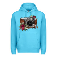 Ocean Blue floral feather vintage camera Premium Hoodie - FaDigitalArtStudio