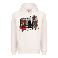 Pale Pink floral feather vintage camera Premium Hoodie - FaDigitalArtStudio