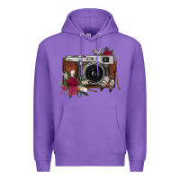 Purple floral feather vintage camera Premium Hoodie - FaDigitalArtStudio