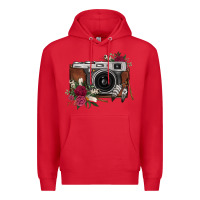 Red floral feather vintage camera Premium Hoodie - FaDigitalArtStudio