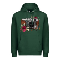 Sports Green floral feather vintage camera Premium Hoodie - FaDigitalArtStudio