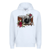White floral feather vintage camera Premium Hoodie - FaDigitalArtStudio