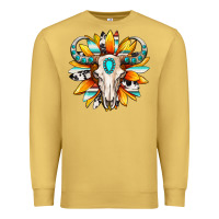 Western Bull Skull Sunflower Premium Sweatshirt | Teevron