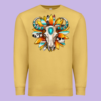 Premium Sweatshirt Western bull skull sunflower
