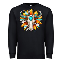 Black Western bull skull sunflower Premium Sweatshirt - MaliasSmallBusiness