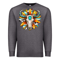 Charcoal Heather Western bull skull sunflower Premium Sweatshirt - MaliasSmallBusiness