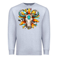 Heather Grey Western bull skull sunflower Premium Sweatshirt - MaliasSmallBusiness