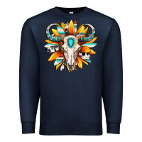 Navy Western bull skull sunflower Premium Sweatshirt - MaliasSmallBusiness