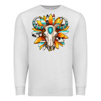 Oatmeal Heather Western bull skull sunflower Premium Sweatshirt - MaliasSmallBusiness