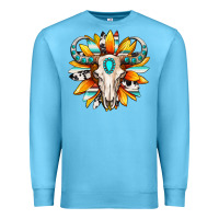 Ocean Blue Western bull skull sunflower Premium Sweatshirt - MaliasSmallBusiness