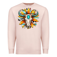 Pale Pink Western bull skull sunflower Premium Sweatshirt - MaliasSmallBusiness