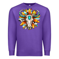 Purple Western bull skull sunflower Premium Sweatshirt - MaliasSmallBusiness