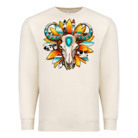 Sandshell Western bull skull sunflower Premium Sweatshirt - MaliasSmallBusiness