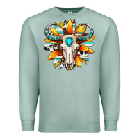 Seafoam Western bull skull sunflower Premium Sweatshirt - MaliasSmallBusiness