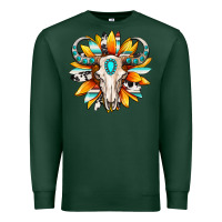 Sports Green Western bull skull sunflower Premium Sweatshirt - MaliasSmallBusiness