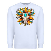 White Western bull skull sunflower Premium Sweatshirt - MaliasSmallBusiness