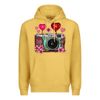 Antique Gold floral heart pink leopard vintage camera Premium Hoodie - FaDigitalArtStudio