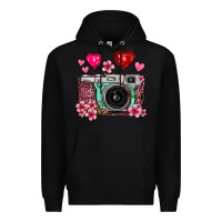 Black floral heart pink leopard vintage camera Premium Hoodie - FaDigitalArtStudio