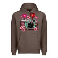 Coffee floral heart pink leopard vintage camera Premium Hoodie - FaDigitalArtStudio
