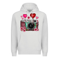 Dove Grey floral heart pink leopard vintage camera Premium Hoodie - FaDigitalArtStudio