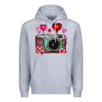 Heather Grey floral heart pink leopard vintage camera Premium Hoodie - FaDigitalArtStudio