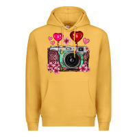 Mustard floral heart pink leopard vintage camera Premium Hoodie - FaDigitalArtStudio